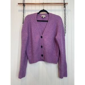 & Other Stories Alpaca Wool Blend Cropped Lilac V-Neck Button Cardigan Size L